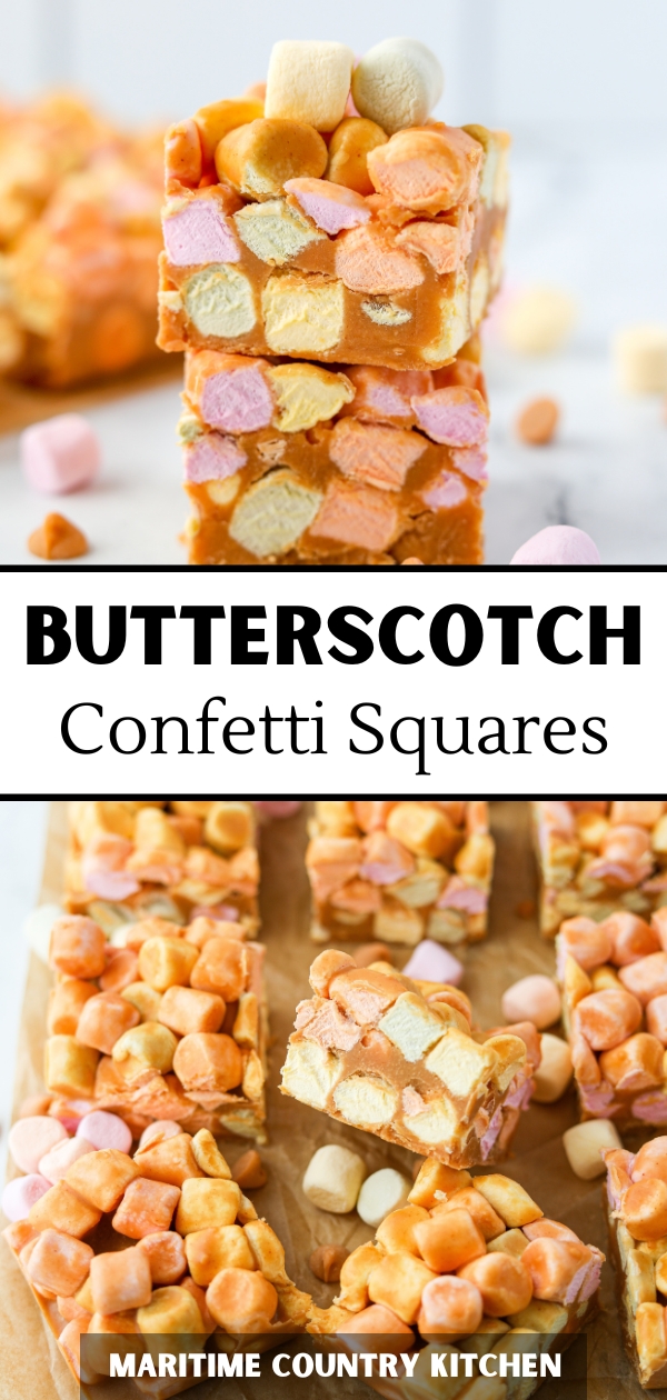 Marshmallow and peanut butter squares filled with colorful marshmallows.
