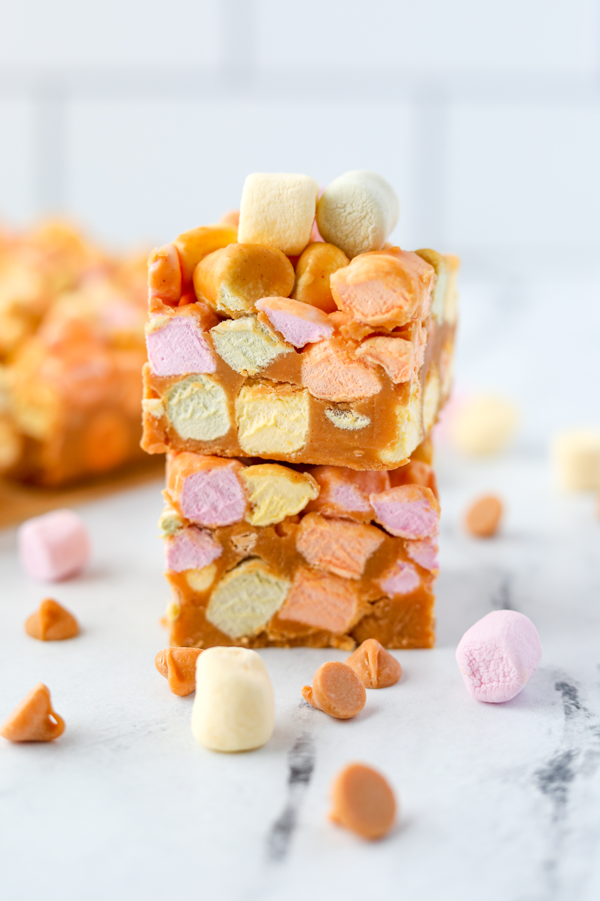 Two marshmallow squares stacked on top of each other.