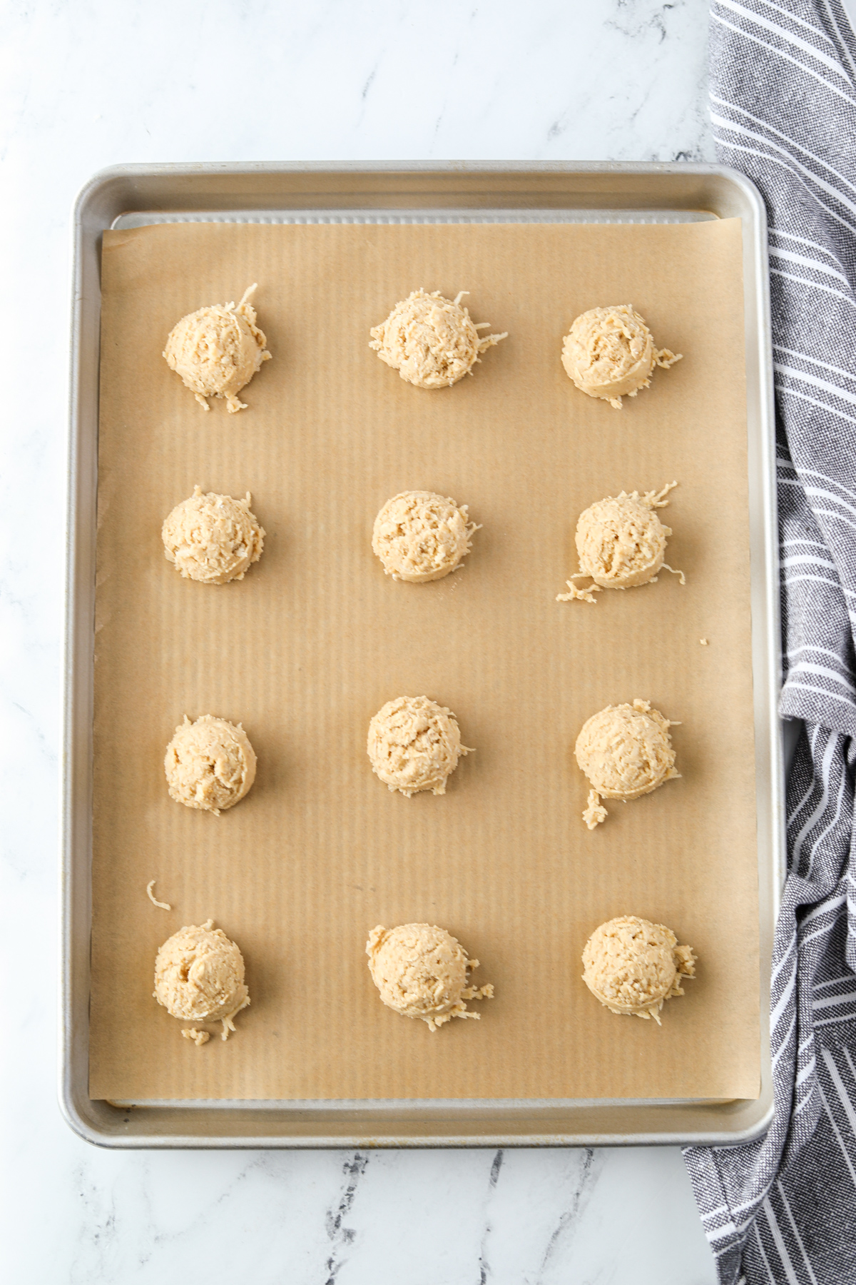 A tray of cookie dough balls.